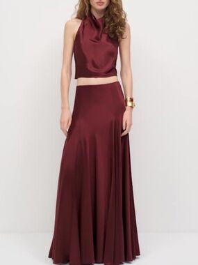 Reformation SERA Two Piece Silk Maxi Skirt Set Boysenberry Burgundy Sz 2 w/ tags